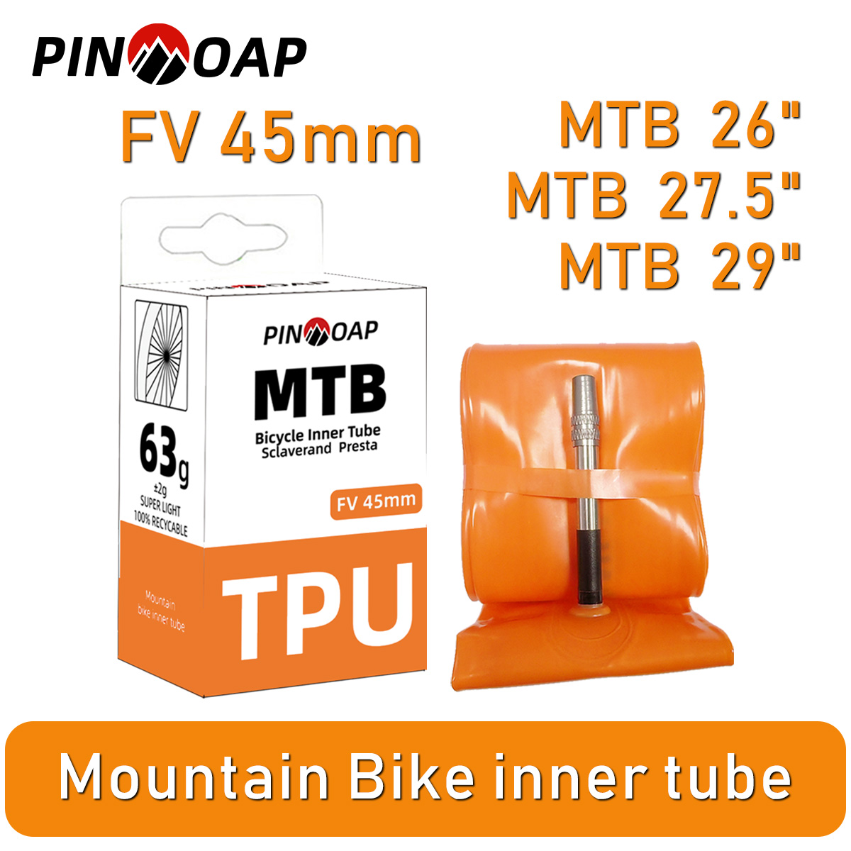 Mountain Biking Lights - ยางในจักรยานเสือภูเขา PINMOAP ขนาด 45 มม. ยางใน